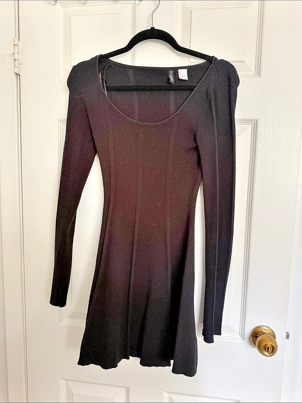H&M Ribbed Long Sleeve Mini Dress in Black Size Small